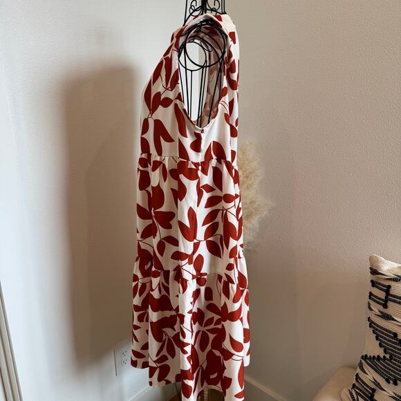 Boutique Rust Floral Sleeveless Tiered V-Neck Knee Length Dress Large - Picture 4 of 11
